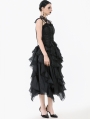 Black Gothic Irregular Layered Fluffy Chiffon Lace Skirt