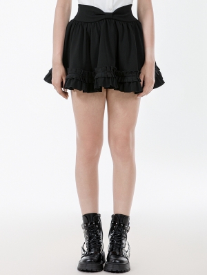 Black Gothic Sweet Bow Pleated Mini Skirt