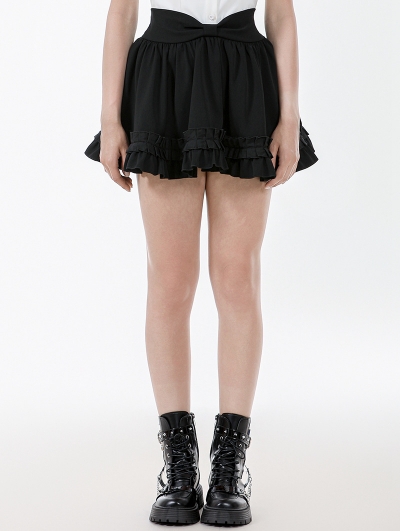 Black Gothic Sweet Bow Pleated Mini Skirt