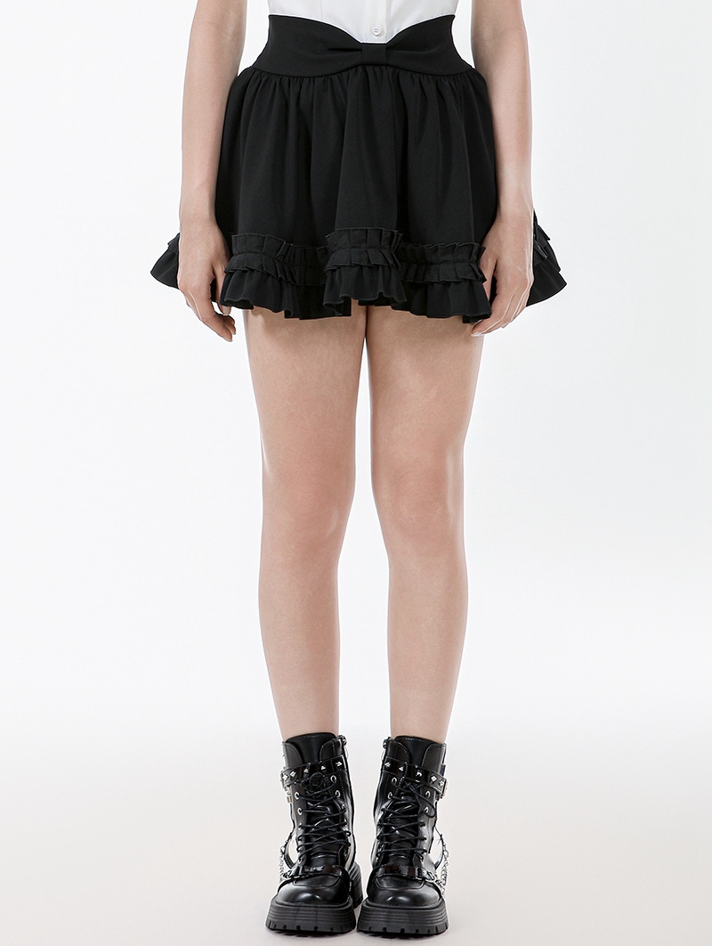 Black Gothic Sweet Bow Pleated Mini Skirt