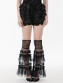 Black Gothic Lolita Embroidered Lace Trimmed Lantern Shorts