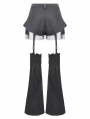 Black Gothic Punk Convertible Shorts with Zipper Legs