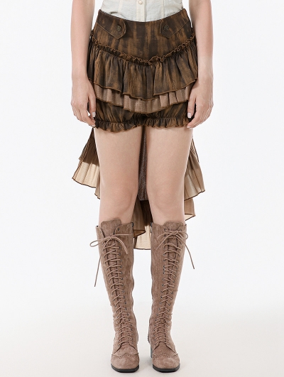 Brown Vintage Steampunk Layered Ruffle Trim Fishtail Bloomers