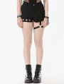 Black Gothic Asymmetric Rivet Punk Shorts with Leg Strap