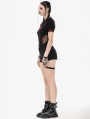 Black Gothic Asymmetric Rivet Punk Shorts with Leg Strap