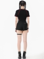 Black Gothic Asymmetric Rivet Punk Shorts with Leg Strap