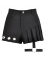 Black Gothic Asymmetric Rivet Punk Shorts with Leg Strap