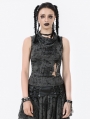 Grey Gothic Punk Distressed Rebel Chic Sleeveless Top for Women
