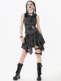 Grey Gothic Punk Distressed Rebel Chic Sleeveless Top for Women