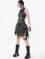 Grey Gothic Punk Distressed Rebel Chic Sleeveless Top for Women