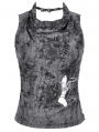 Grey Gothic Punk Distressed Rebel Chic Sleeveless Top for Women
