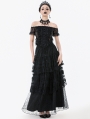Black Gothic Off-Shoulder Floral Lace Ruffled Top for Women