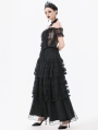Black Gothic Off-Shoulder Floral Lace Ruffled Top for Women