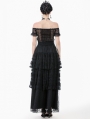 Black Gothic Off-Shoulder Floral Lace Ruffled Top for Women