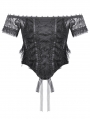 Black Gothic Off-Shoulder Floral Lace Ruffled Top for Women