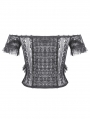 Black Gothic Off-Shoulder Floral Lace Ruffled Top for Women