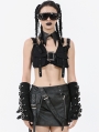 Black Gothic Rebel Punk Halter Utility Crop Top for Women