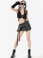 Black Gothic Rebel Punk Halter Utility Crop Top for Women