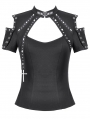 Black Dark Metal Gothic Skull Cross Short Sleeve T-Shirt for Women