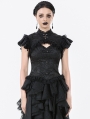 Black Vintage Gothic Hollow Out Lace Trim Jacquard Top for Women