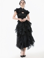 Black Vintage Gothic Hollow Out Lace Trim Jacquard Top for Women