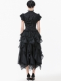 Black Vintage Gothic Hollow Out Lace Trim Jacquard Top for Women