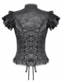 Black Vintage Gothic Hollow Out Lace Trim Jacquard Top for Women