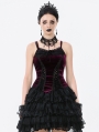 Burgundy Gothic Velvet Ruched Lace-Up Corset Top for Women