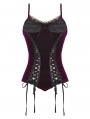 Burgundy Gothic Velvet Ruched Lace-Up Corset Top for Women