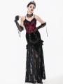 Dark Red Gothic Vintage Floral Lace Cami Top for Women