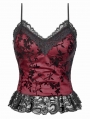 Dark Red Gothic Vintage Floral Lace Cami Top for Women