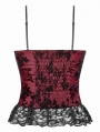 Dark Red Gothic Vintage Floral Lace Cami Top for Women