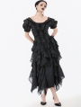 Black Gothic Romantic Rococo Lace Short Sleeve Top for Women