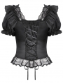 Black Gothic Romantic Rococo Lace Short Sleeve Top for Women