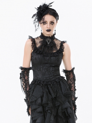 Black Gothic Baroque Lace Panel Tassel Sleeveless Top for Women