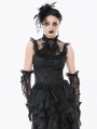 Black Gothic Baroque Lace Panel Tassel Sleeveless Top for Women
