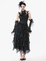 Black Gothic Baroque Lace Panel Tassel Sleeveless Top for Women