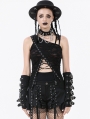 Black Gothic Punk Asymmetrical Ripped Punk Cut-Out Top for Women