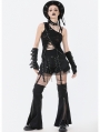 Black Gothic Punk Asymmetrical Ripped Punk Cut-Out Top for Women