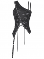 Black Gothic Punk Asymmetrical Ripped Punk Cut-Out Top for Women