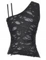 Black Gothic Punk Asymmetrical Ripped Punk Cut-Out Top for Women