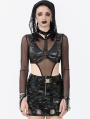 Black Gothic Long Sleeve Finger Loop Hooded Mesh Bodysuit
