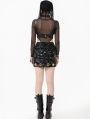 Black Gothic Long Sleeve Finger Loop Hooded Mesh Bodysuit