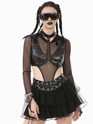 Black Gothic Metal Studded Punk Bra Top for Women