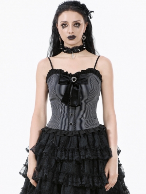 Grey Gothic Striped Bowknot Cami Top for Women