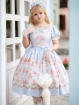 Blue Rose Garden Bunny Printing Sweet Lolita OP Dress