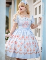 Blue Rose Garden Bunny Printing Sweet Lolita OP Dress