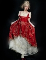 Wine Red and Gold/White and Gold Embroidery Print Retro Gothic Lolita OP Dress
