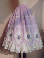 Beige/Purple Floral Embroidery Pleated Long Classic Lolita Skirt