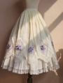 Beige/Purple Floral Embroidery Pleated Long Classic Lolita Skirt